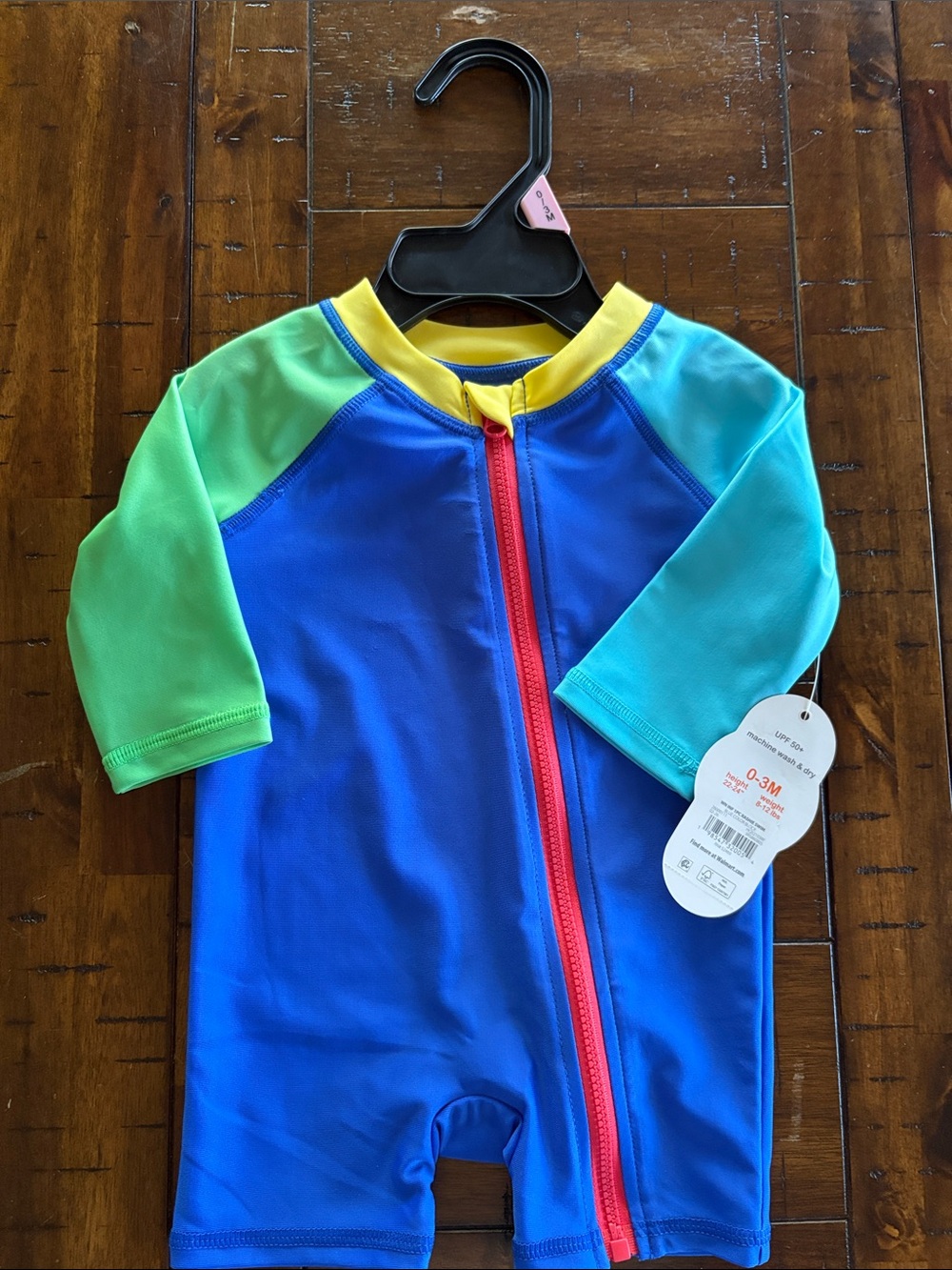 Kids Blue & Green Zip-Front Rashguard Swim Suit 0-3 Months